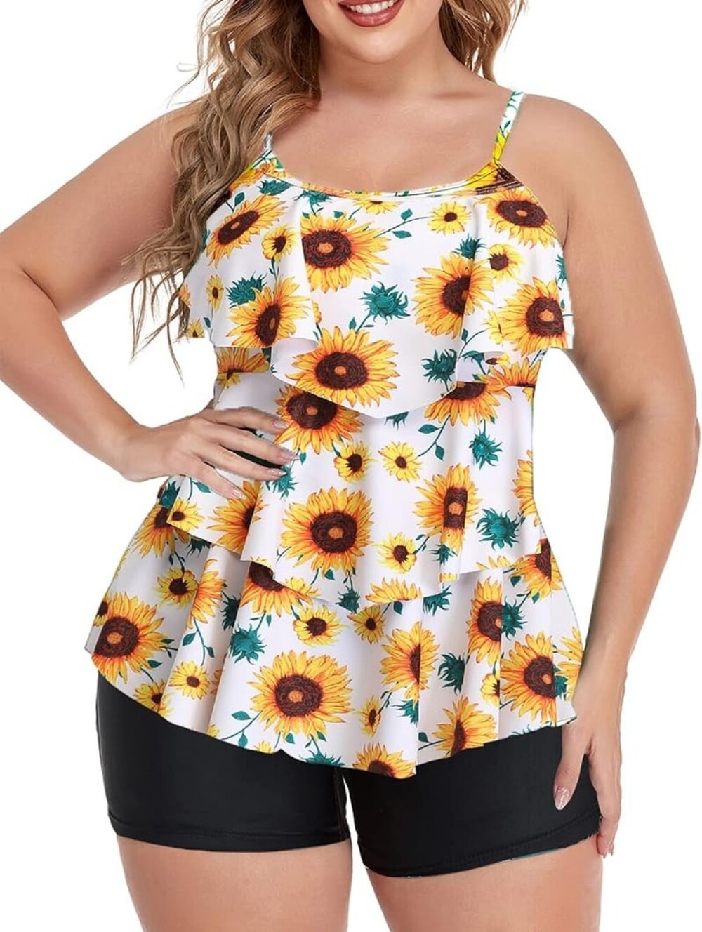 Sunflower Tiered Tankini Swimsuit Set - M